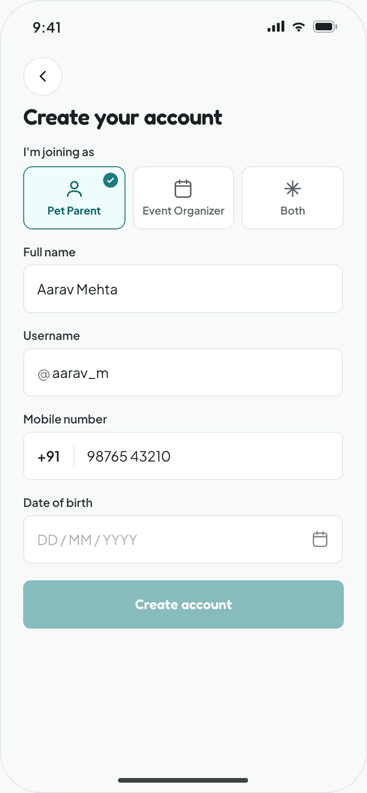 Zoomiees Signup Screen