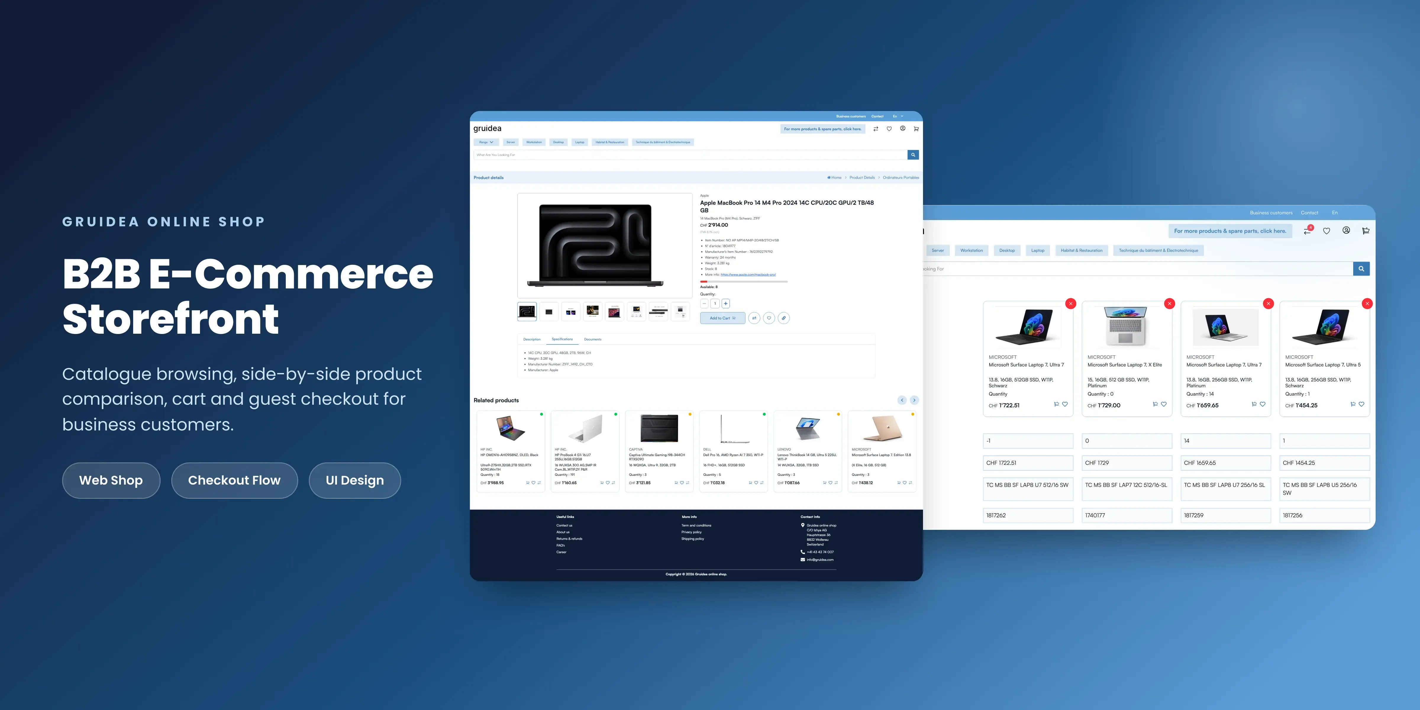 Gruidea product comparison experience displayed on a laptop