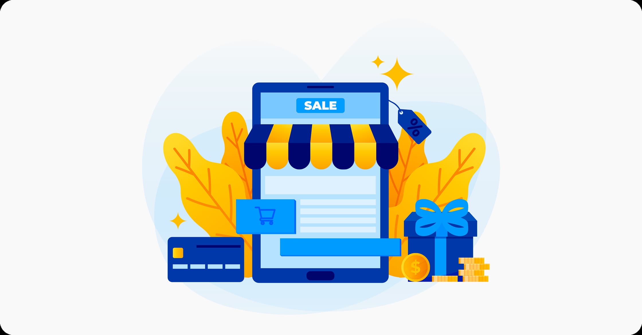 Mobile shopping storefront illustration
