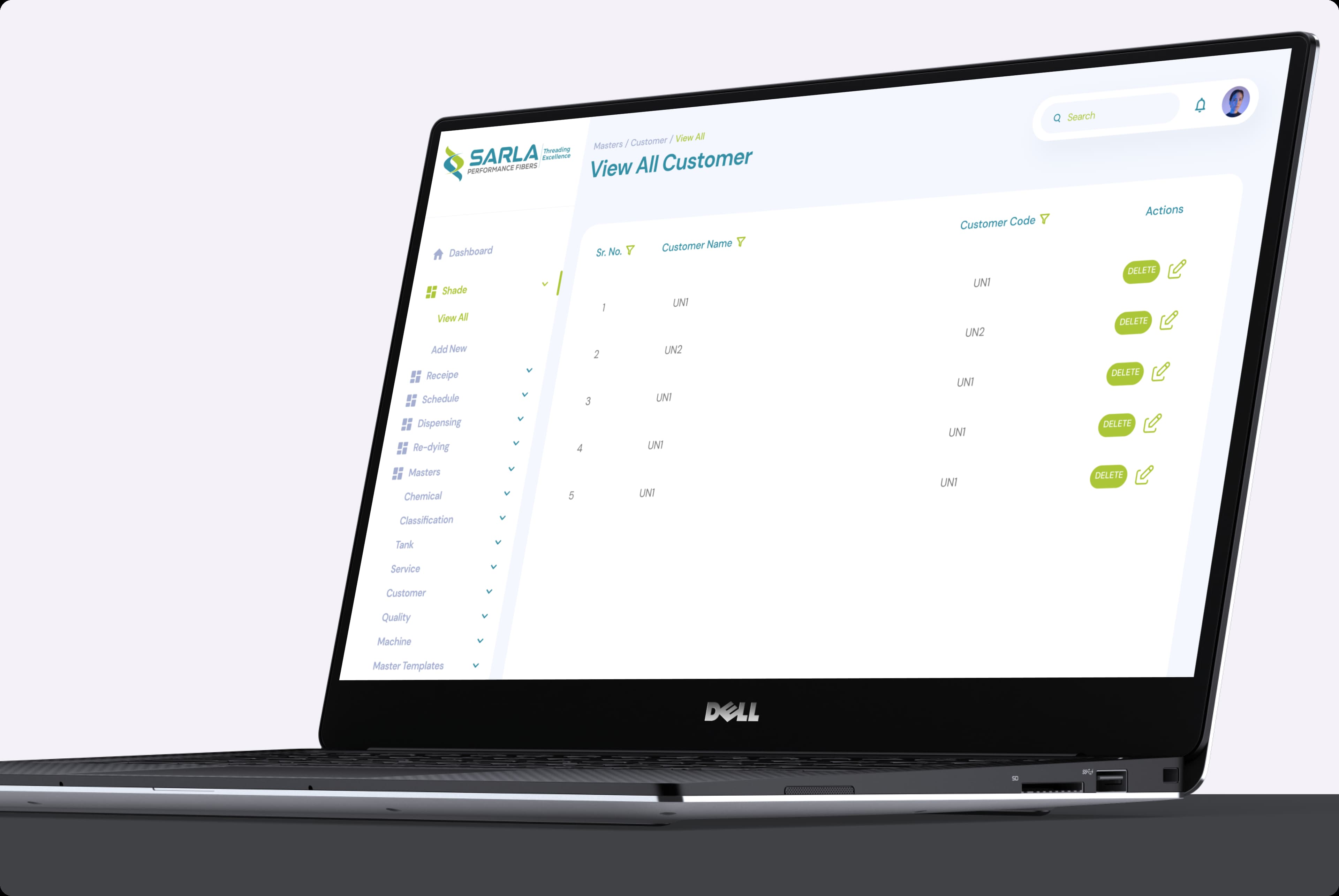 Collection of Sarla ERP dashboards, forms, and management screens
