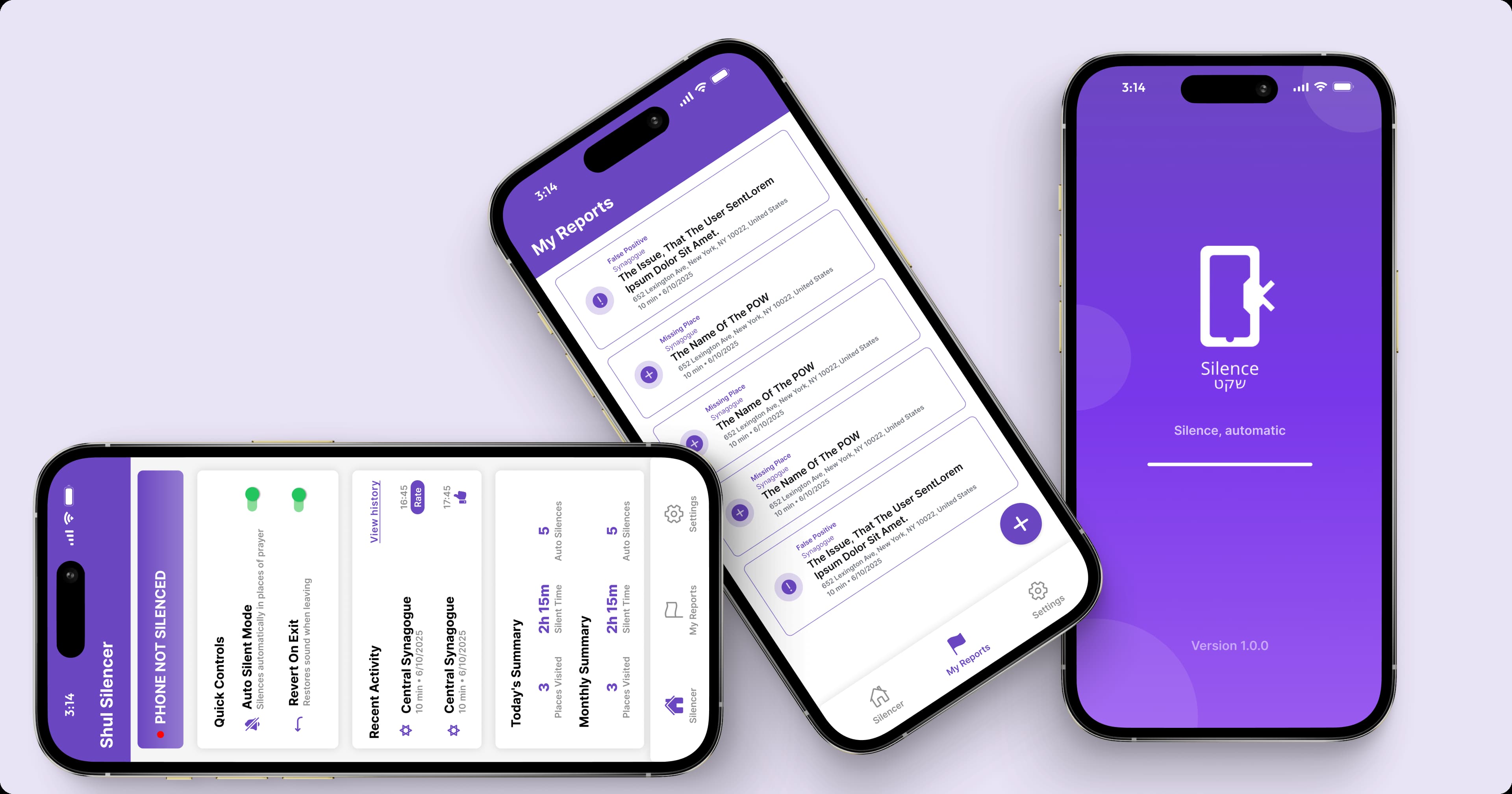Silencer mobile application settings screen