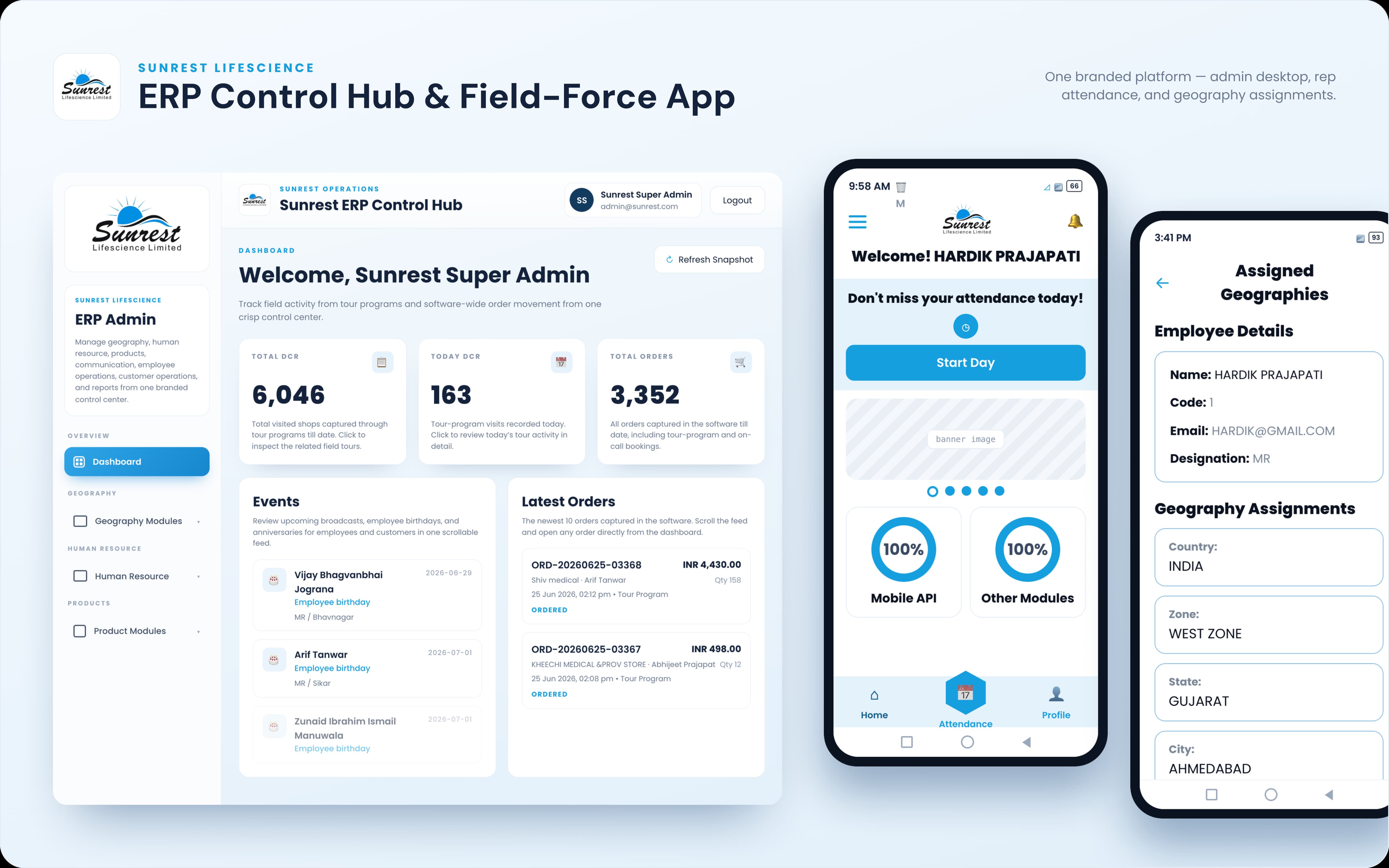 Sunrest mobile application and assigned geography screens