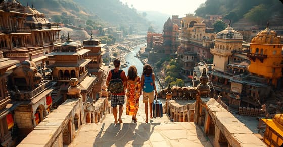 Travelers overlooking a historic destination in Gujarat